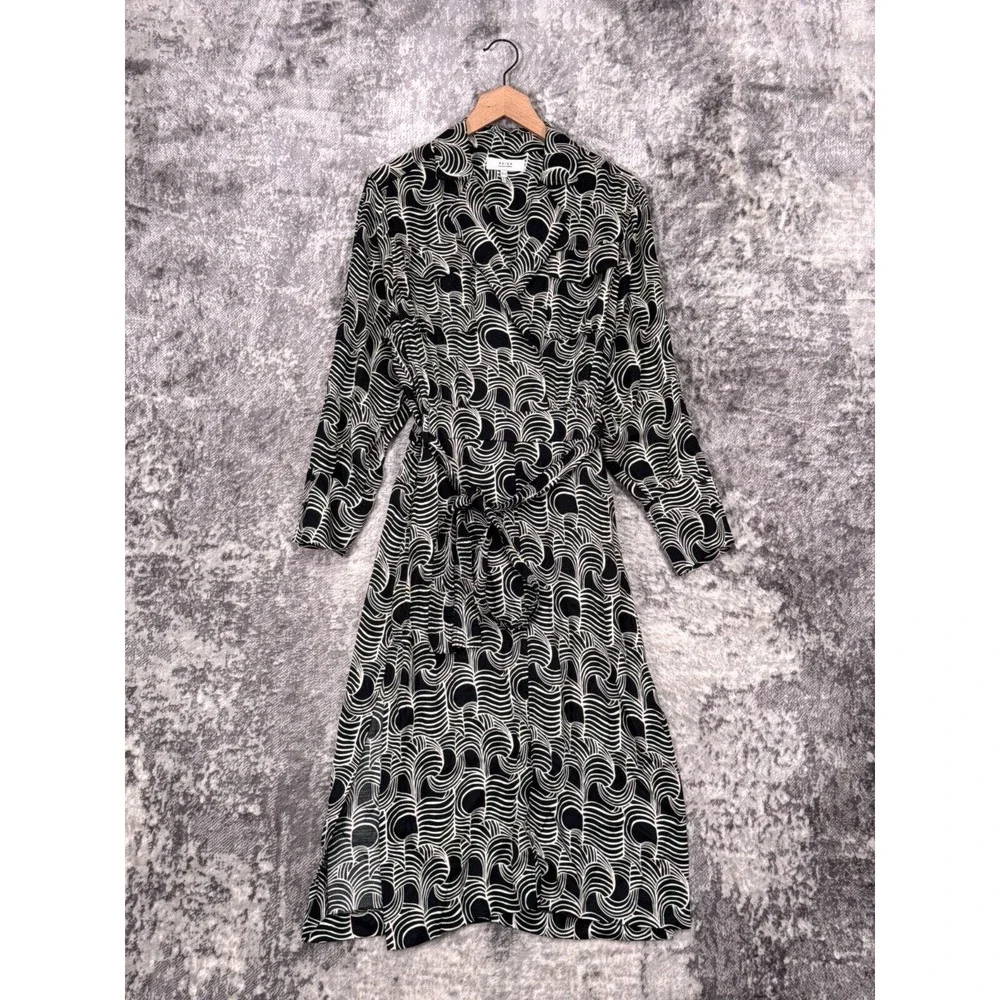 Reiss Georgina Dress Womens Black Geometric Swirl Italian Fabric Wrap Midi 8